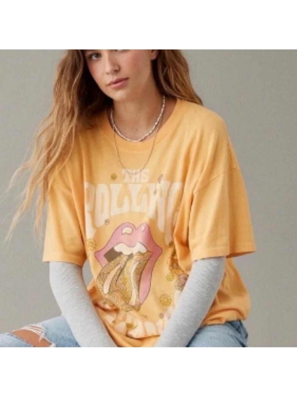 Yellow American Eagle Rolling Stones T-shirt